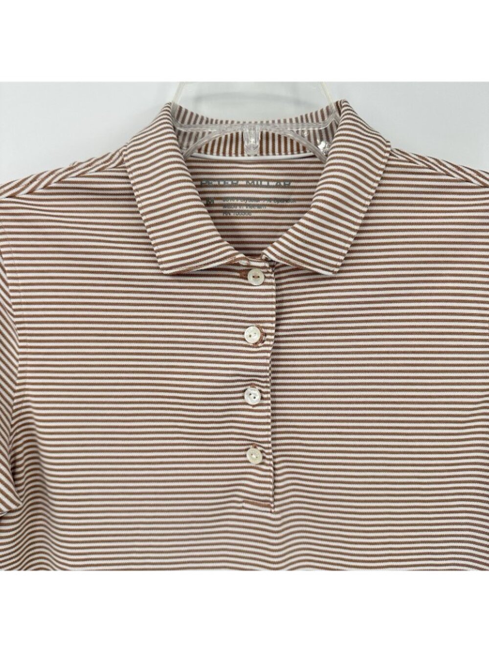 PETER MILLAR vista stripe sport mesh polo shirt camel MEDIUM golf athleisure - Picture 4 of 10